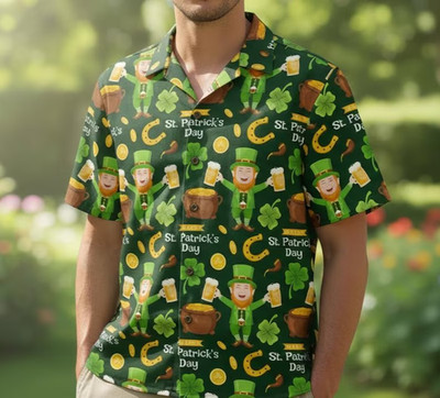 Happy St Patricks Day Irish Pattern Hawaiian Shirt Clover Gift