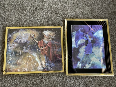 #ad Vintage Wizard Foil Print Art Framed 80s 90s Decor Merlin and Water Wizards $29.99