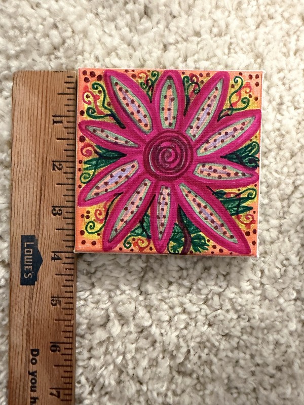 Art By Ella Lost 4 X 4 Canvas Painting Whimsy Flower Global Village Coffeehouse
