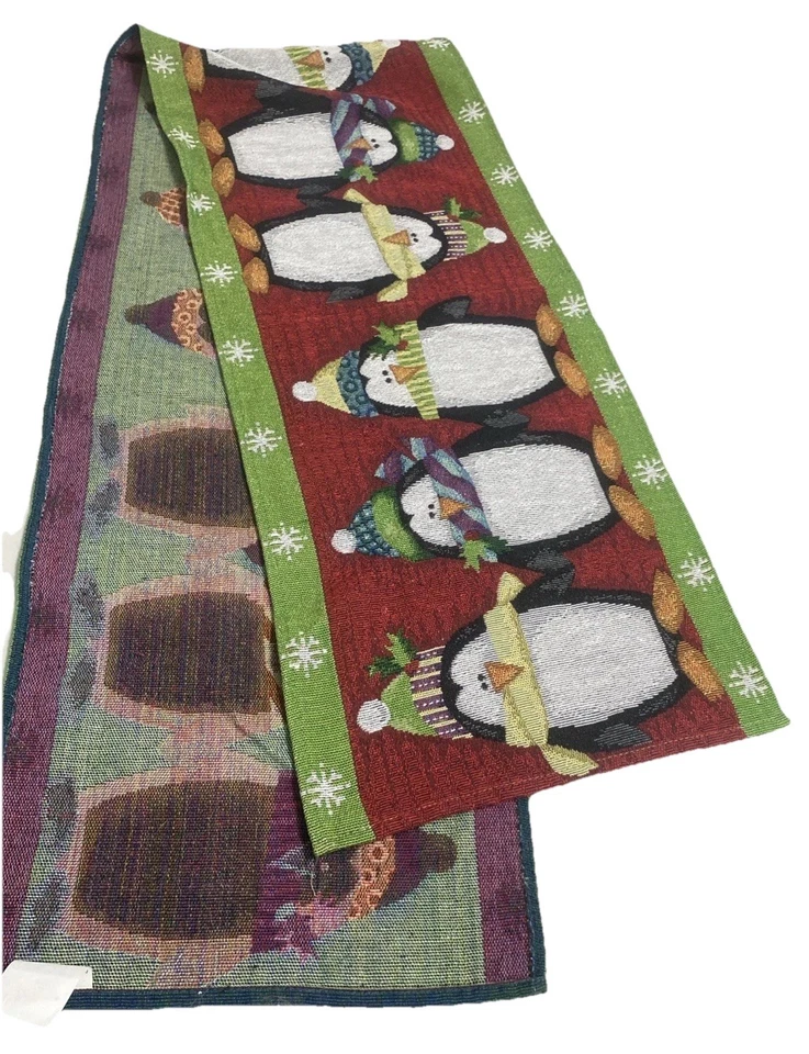 Tapestry Penguin Christmas Table Runner 68”x 13" Classic Traditional - Image 4 of 4