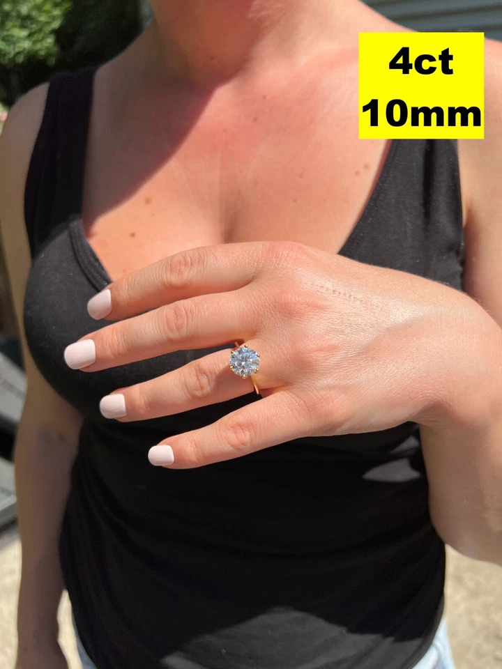 Anillo de compromiso de moissanita real enchapado en oro de 14 k plata 925 0,5-4 quilates VVS D Foto 3 de 4