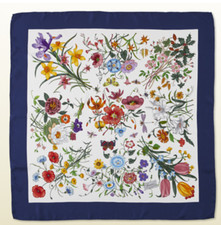 New Unisex Gucci Multicolor Flora Silk Scarf Blue Border with Gucci Gift Box