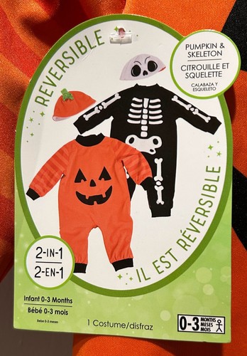 Reversible Pumpkin Skeleton Halloween Costume Baby Infant 0-3 Months New - Picture 5 of 5