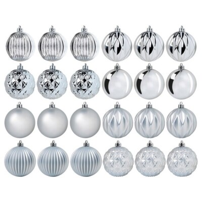 IKEA VINTERFINT Christmas Decoration Bauble Set of 20 Silver Sizes 3 1/4'' New