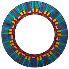 Zorigs - Handcrafted Blue Multicolored Mosaic Mirror, 24" Round Wall Mirror