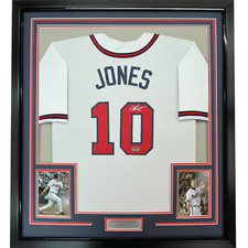 Framed Facsimile Autographed Chipper Jones 33x42 White Reprint Laser Auto Jersey