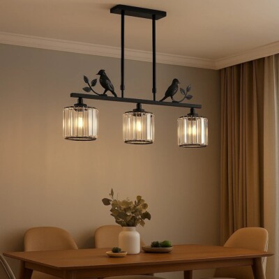 Modern Black Crystal Chandelier Birds Design Pendant Lamp 3-Head Ceiling Fixture