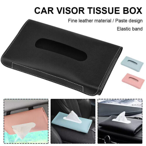 Leather Car Sun Visor Tissue Storage Box Cover Paper Interior Napkin Holder Case - Picture 1 of 18