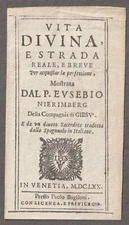 Vintage VIDA DIVINA y CAMINO REAL Book TITLE PAGE~Juan Eusebio NIEREMBERG~1670?