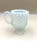 VTG Fenton White Opalescent Hobnail Milk Glass Footed Creamer Pitcher MCM 3 1/4”