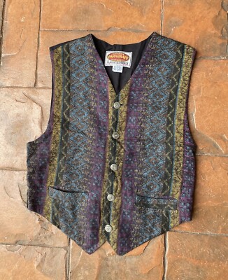 Vintage 80s Exclusive Paragraff Rayon Western Vest Small Multicolor Geometric