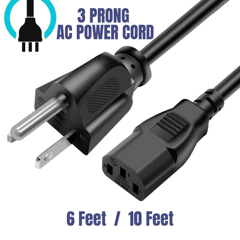 AC Power Cord Cable 3 Prong Plug Standard PC Computer Monitor Desktop Printer TV