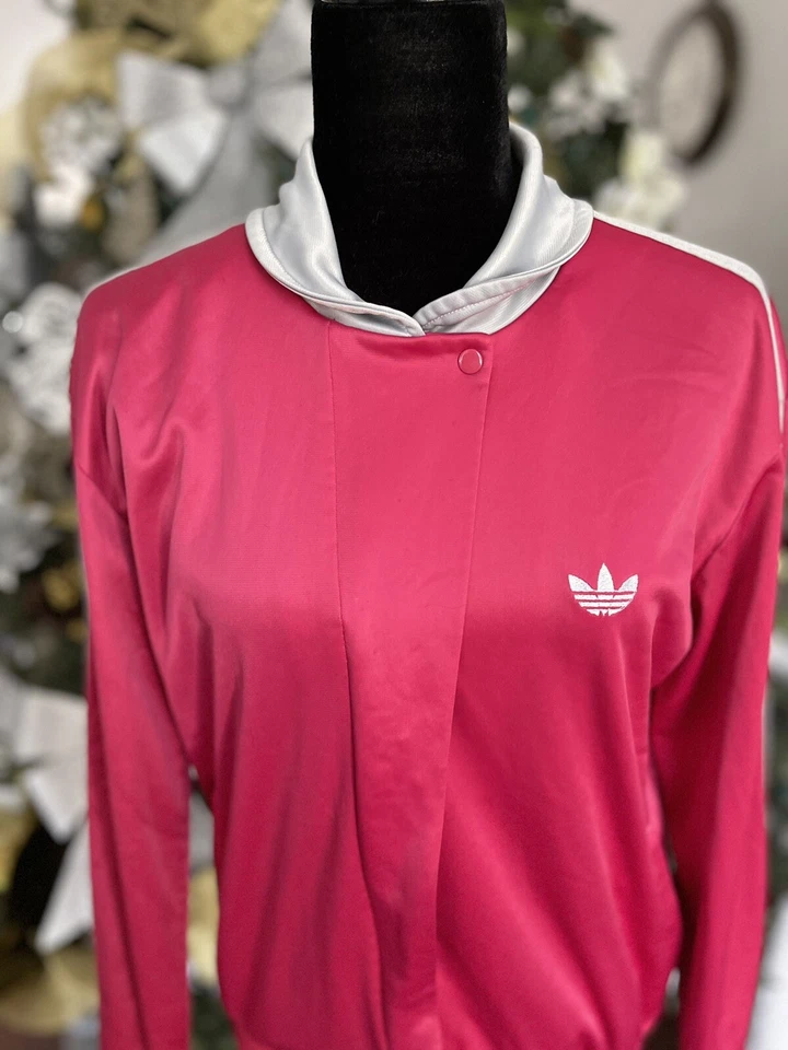 Винтажный Adidas Track куртка полиэстер Arnel триацетат ярко розовый Sz M сделано в США - Изображение 3 из 4
