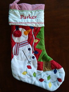Pottery Barn Kids Christmas Red Gingham Quilted Snowman Stocking