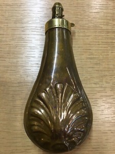 Antique 19th Century Shell Design Gun Powder Flask