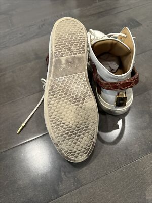 AUTHENTIC BUSCEMI WHITE LEATHER PADLOCK HIGH TOP SNEAKERS SIZE 42