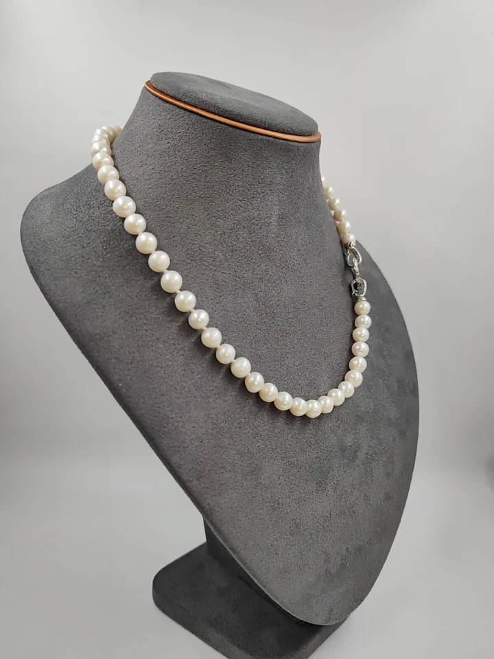 Collar de perlas de mar genuinas cadena de cuentas de gargantilla chapado en oro blanco de 7,8-8,0 mm Foto 3 de 4