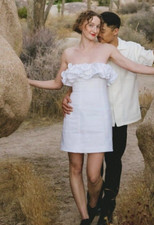 Reformation White Ruffled Linen Dress/ Engagement/ Reception/ Wedding