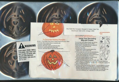 Vintage 1983 Wilton Mini Halloween Pumpkin Jack-o-lantern Face Cake Muffin Pan