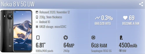 Nokia 8 V 5G UW Single SIM Smartphone 6GB+64GB 64MP Verizon Unlocked Phone US - Picture 6 of 6