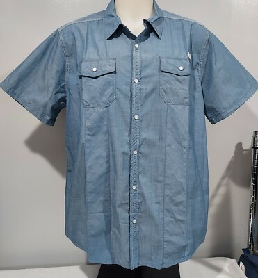 Disney Mens Pearl Snap Up Blue Short Sleeve Shirt Size XL front pockets NWT
