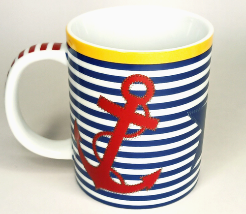 Cape Shore Coffee Corpus Christi Texas Anchor Striped Nautical Red Blue Coastal - Picture 2 of 5