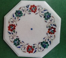 12" marble side table floral semi precious handicraft Inlay work decor