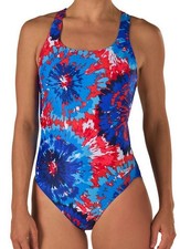 SPEEDO Burst Drop Back Blue Red White 1pc Swim Suit Youth Girls Sz 6 / 22 8 / 24