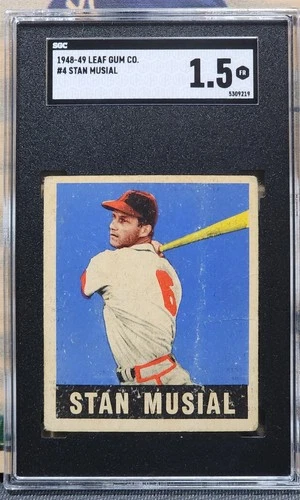 STAN MUSIAL 1948-1949 Leaf Gum Baseball #4 RC ROOKIE SGC 1.5 CARDINALS HOF