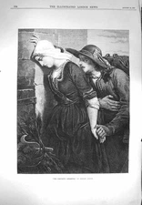 Original Old Antique Print 1870 Dubufe Art Conscript'S Departure Romance 19th