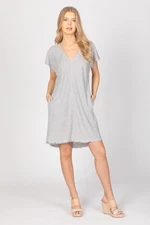 Maven West Short Sleeve A Line Dress With Pockets Small Blue/grey