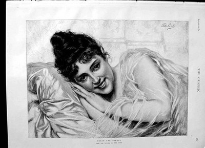 Original alter antiker Druck 1892 Portrait Dolce Far Niente Tito Conti viktorianisch