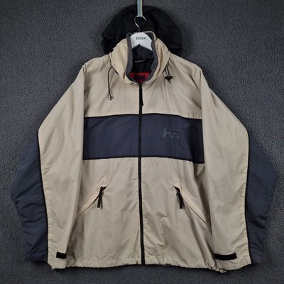 Vintage HELLY HANSEN Jacket Mens XL Beige Waterproof Rain Coat Hooded Lined