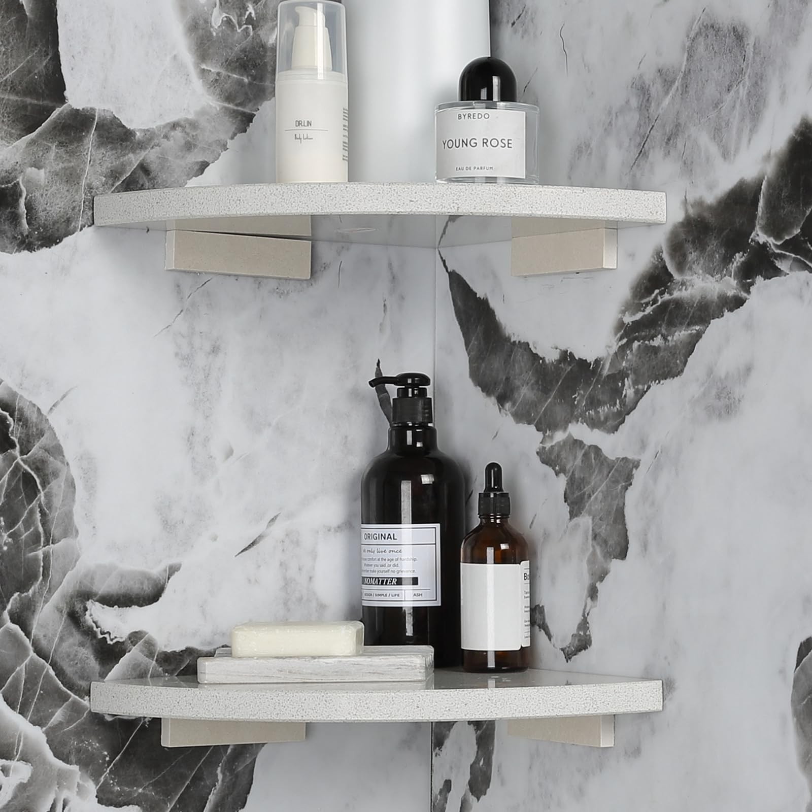 Italian Marble Corner Shower Shelf for Bathroom, 10'' Marble Corner Shelves f...