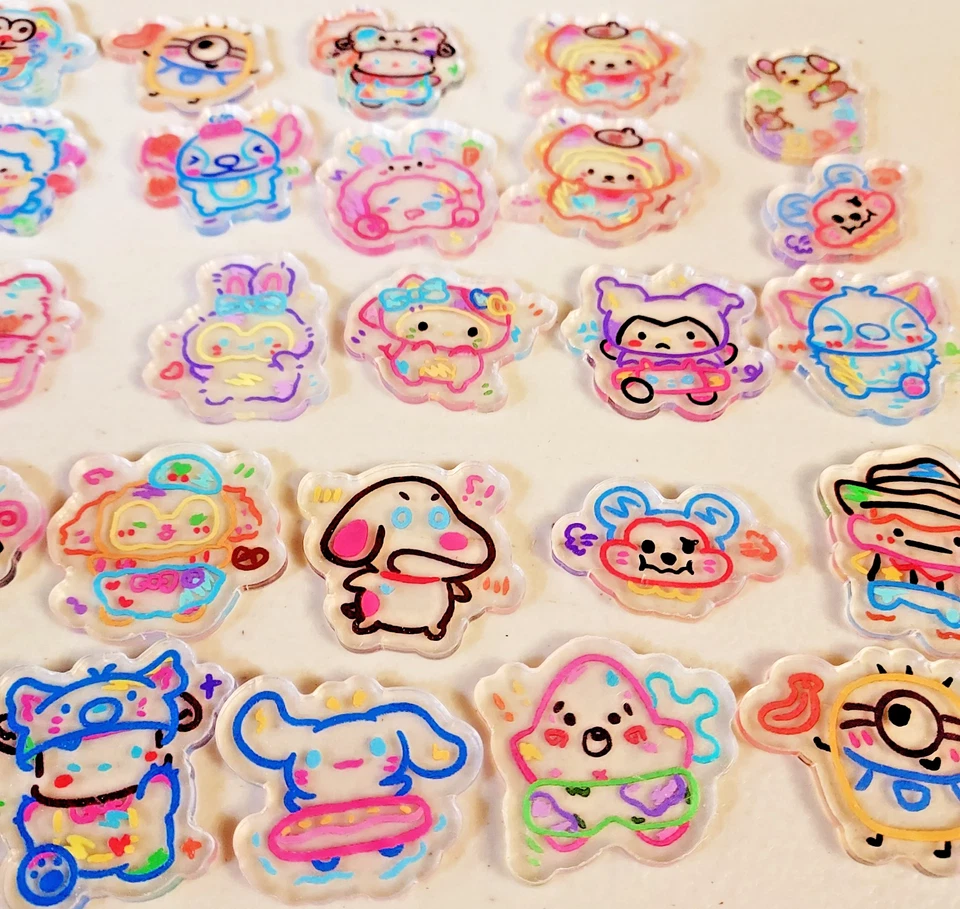 Lote de 31 dijes planos Kawaii mezclados de dibujos animados acrílicos de doble cara con respaldo plano cabujón Foto 3 de 4