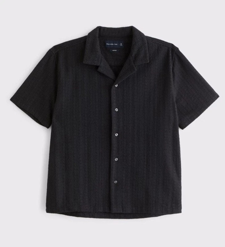 Abercrombie and Fitch Men’s Camp Collar Cropped Lace Shirt Large NWT Black
