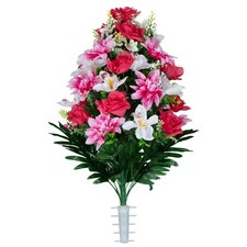 Artificial Cemetery Flowers - Pink Roses White Orchids and Pink Dahlias Bouquet