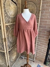 Madewell Gauze Mini Dress Womens Petite Small PS Coral Pink Wrap V Neck Boho NWT