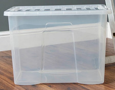 80L Clear Storage Box with Clip-On Lid - Stackable, See-Through Plastic