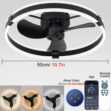 20" Modern Fan Lights Flush Mount LED Ceiling Light kit With Voice & APP Control