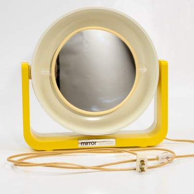 Vintage 70s Clairol Lighted Makeup Mirror & Magnifying Yellow Bauhaus MCM
