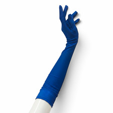 Women s Blue Synthetic Stretch Elbow-Length Gloves, One Size Solid Formal