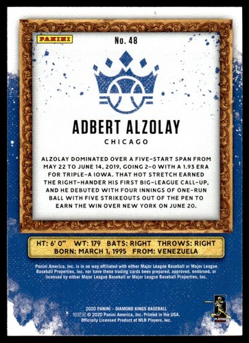 2020 Panini Diamond Kings Adbert Alzolay Rookie Chicago Cubs #48 - Picture 2 of 2