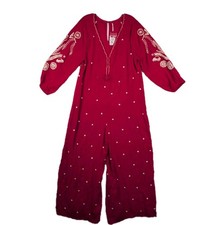 NWT Free People Romper Women  s Large Jumpsuit Embroidered Boho Wide Leg Red