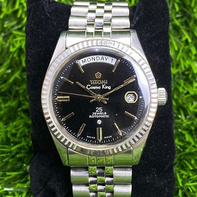 Rare Titoni President Cosmo King Day date Automatic Black Dial Swiss Vintage Men