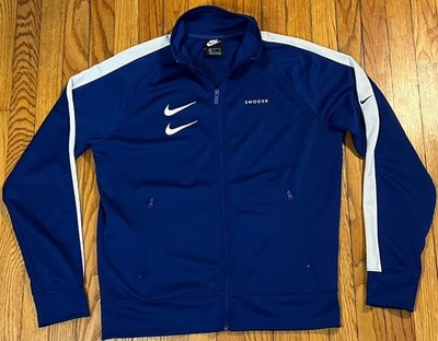 Nike Blue White Zip Track Jacket Double Swoosh Big Swoosh Back Hit Mens Medium