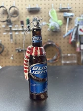 NEW KURT ADLER FESTIVE 5" BUD LIGHT GLASSBOTTLE CHRISTMAS ORNAMENT WITH SCARF!