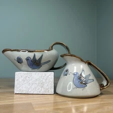 2 Ken Edwards EL PALOMAR Mexico Tonala Pottery Birds Creamer Pitcher Gravy Boat