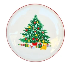 Vtg Christmas Tree Cake Plate & Serving Spatula Matching Set Holiday Party Serve