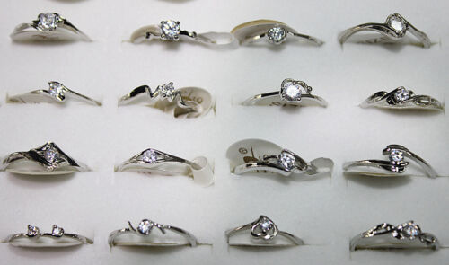 Mixed Lots Fashion Jewelry 50pcs Clear Cubic Zirconia Charm Women Rings - Picture 1 of 2